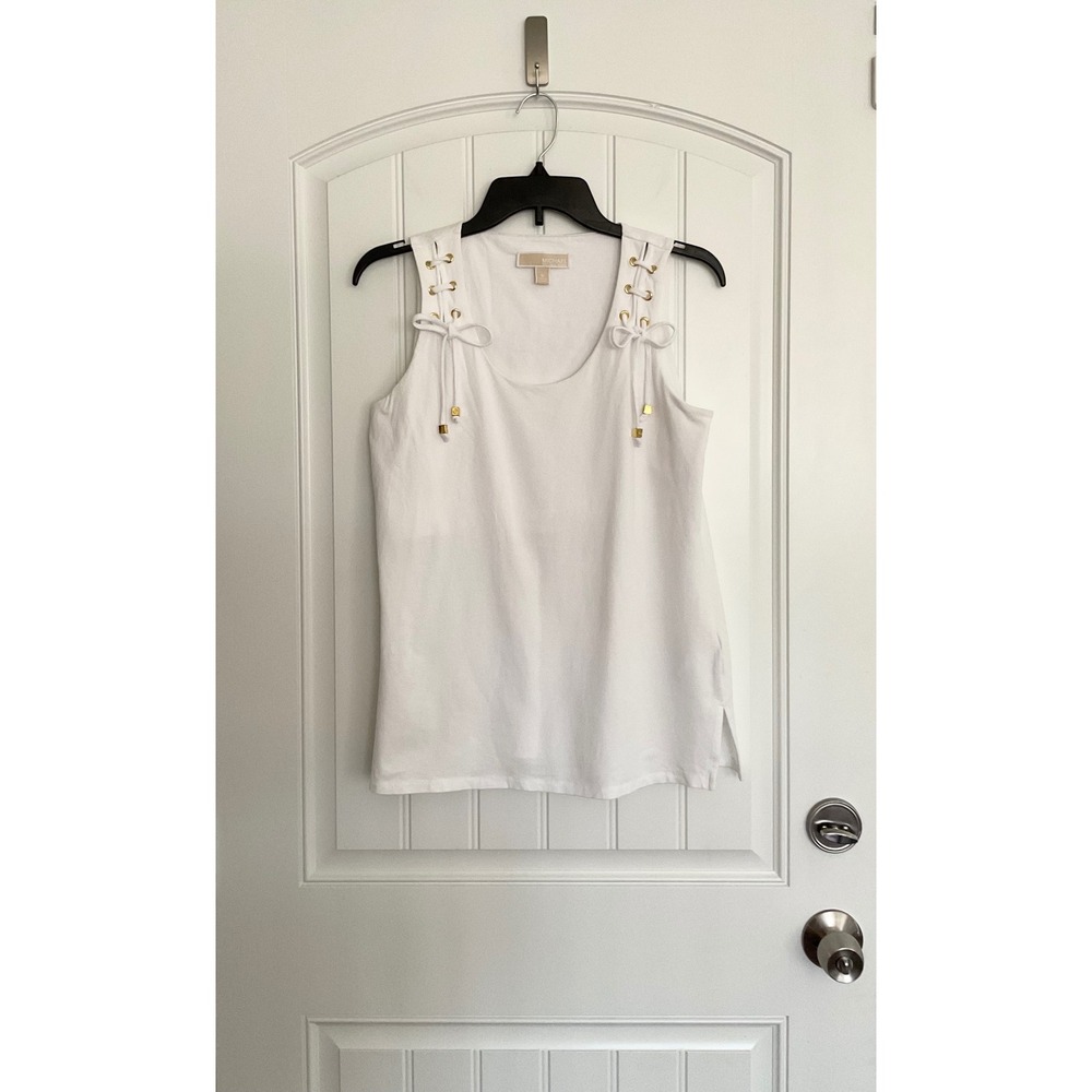 Michael Kors Women's White Lace Up Detail Grommets Tank Top Size Medium
